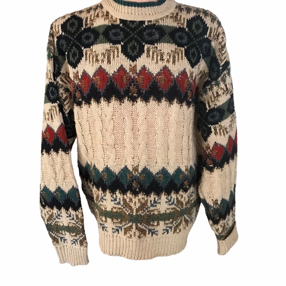 Vintage Dad Sweater Prima Maglia Fair Isle Wool Blend‎ Long Sleeve Mens Size XL